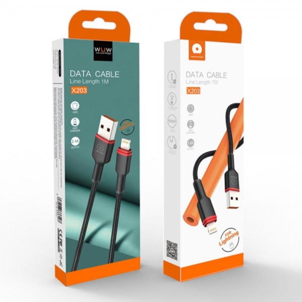 Кабель Lightning WUW X203 USB Type-A to Lightning 1m Black (6972573336210)